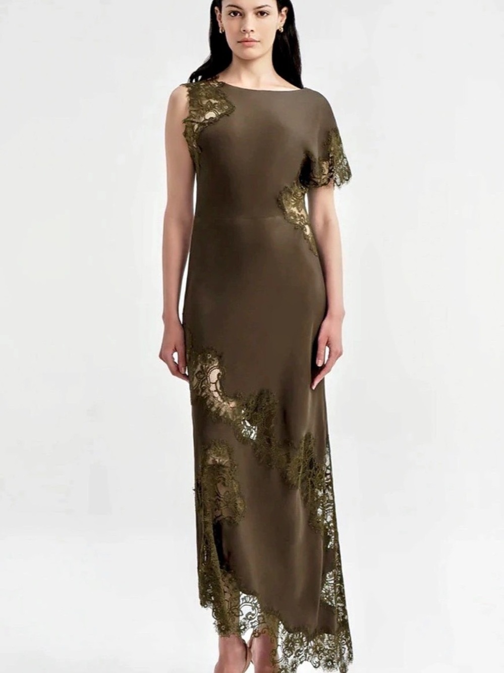 A.L.C. Alessia Textured Satin and Lace Maxi Dress. Brown Size 4